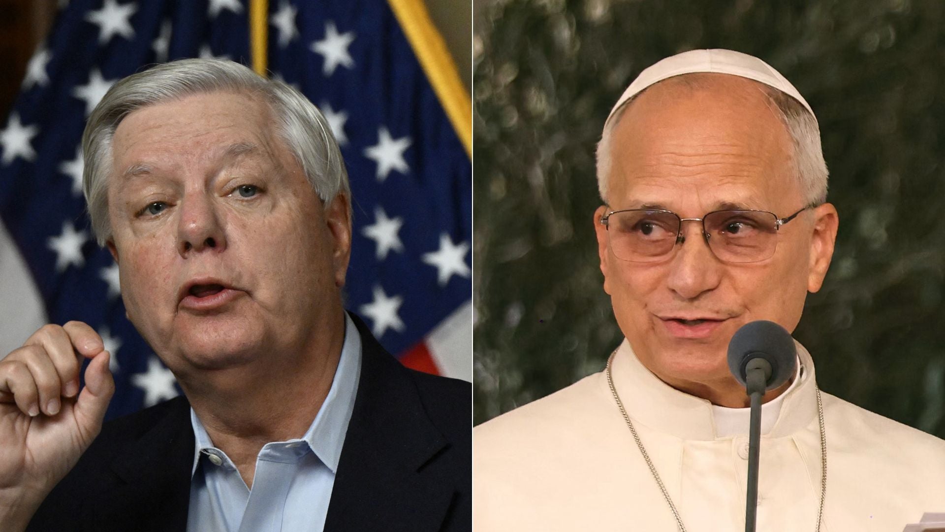 Lindsey Graham/ Papa León XIV - Fotos AFP