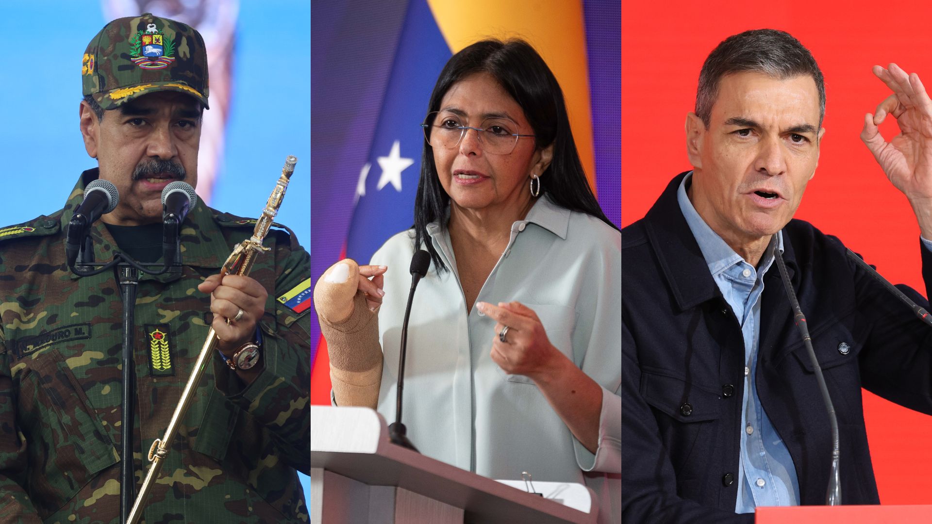 Nicolás Maduro, Delcy Rodríguez y Pedro Sánchez (EFE)