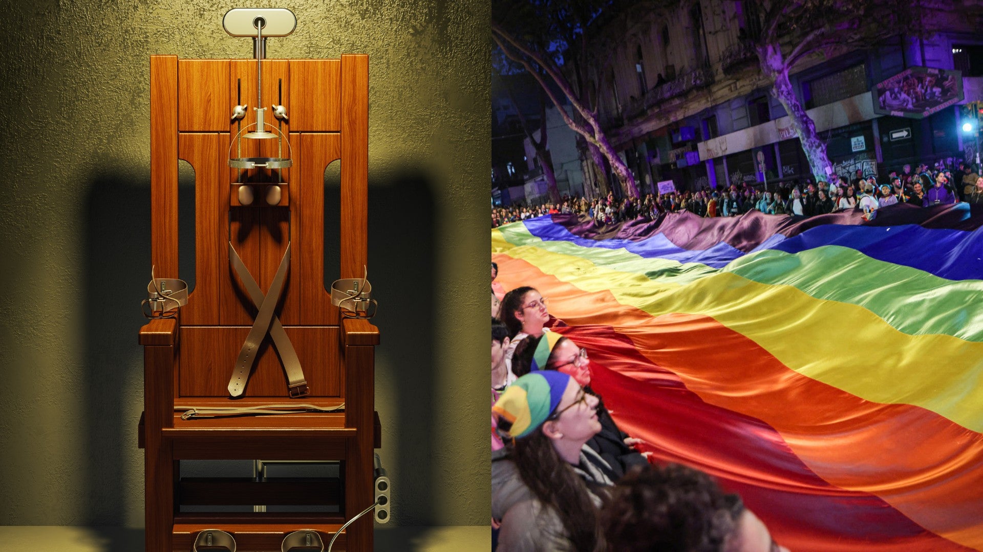 Silla eléctrica y bandera LGTBI / FOTO: Canva/EFE