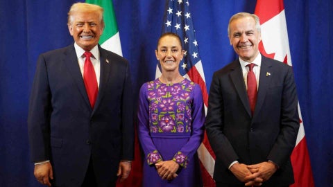 El presidente de Estados Unidos, Donald Trump, y su homóloga mexicana, Claudia Sheinbaum, así como con el primer ministro de Canadá, Mark Carney - Presidencia de México