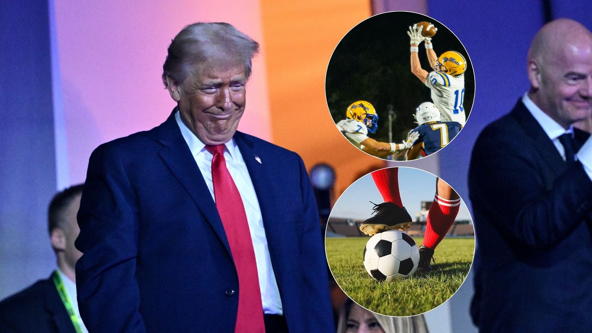 Donald Trump en el sorteo del Mundial 2026 - Foto AFP/ Fútbol americano y "soccer" - Fotos de referencia Canva