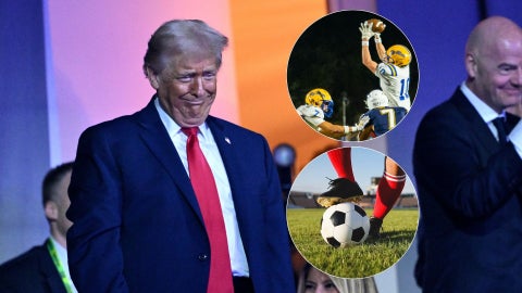 Donald Trump en el sorteo del Mundial 2026 - Foto AFP/ Fútbol americano y "soccer" - Fotos de referencia Canva