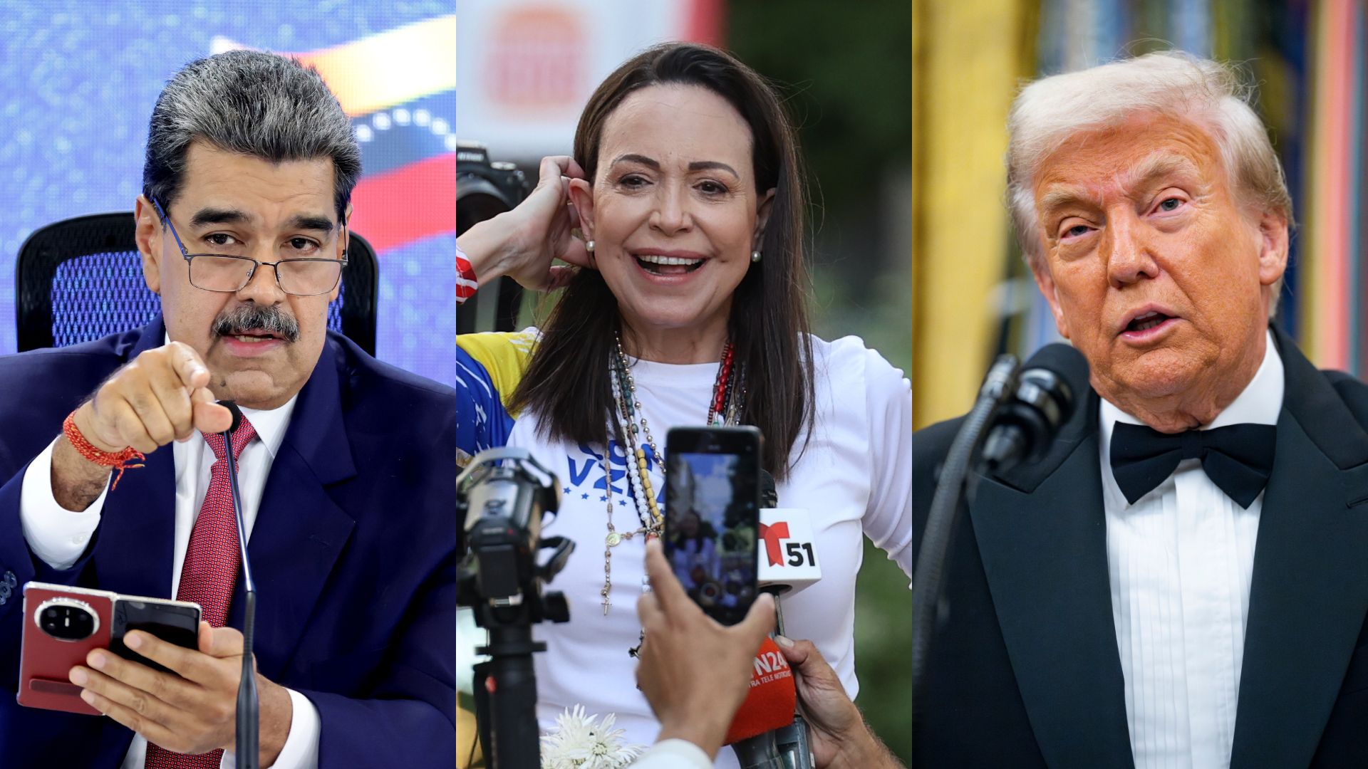 Nicolás Maduro, María Corina Machado y Donald Trump (EFE)