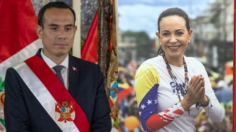 José Jerí, presidente del Perú, María Corina Machado, Premio Nobel de la Paz - Fotos: EFE