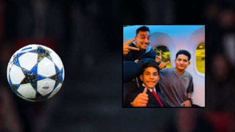 Balón de la UEFA Champions League / Cliver Huamán, acompañado por su hermano y un amigo, rumbo a Madrid, España - Fotos: EFE / X