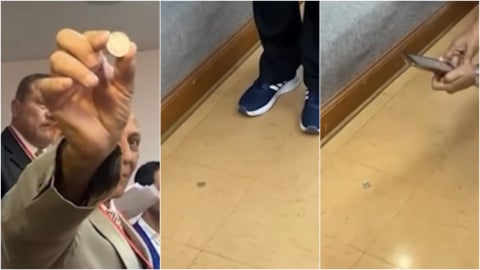 Lanzamiento de moneda para definir al candidaro presidencial de un partido político en Perú - Fotos: X