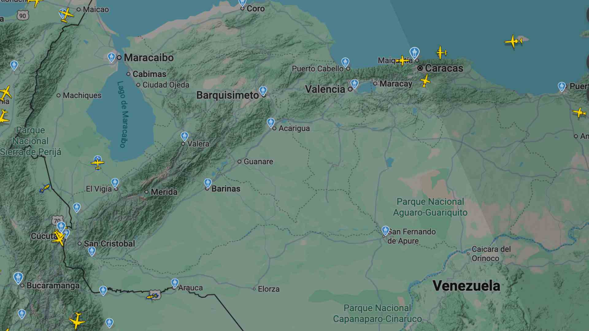 Espacio aéreo de Venezuela . Captura de Flightradar24