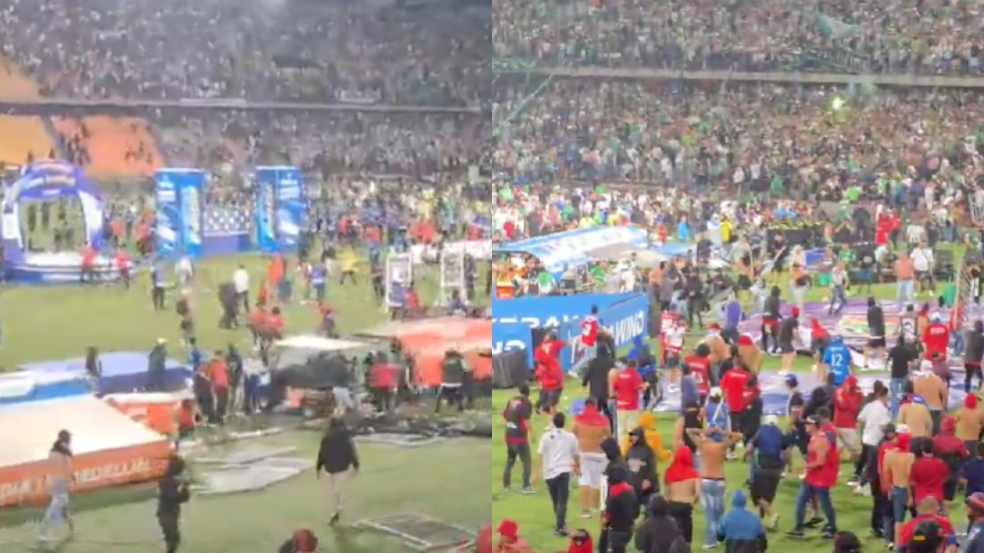 Pelea en el estadio Atanasio Girardot entre hinchas del Medellín y Nacional / FOTO: Captura de video