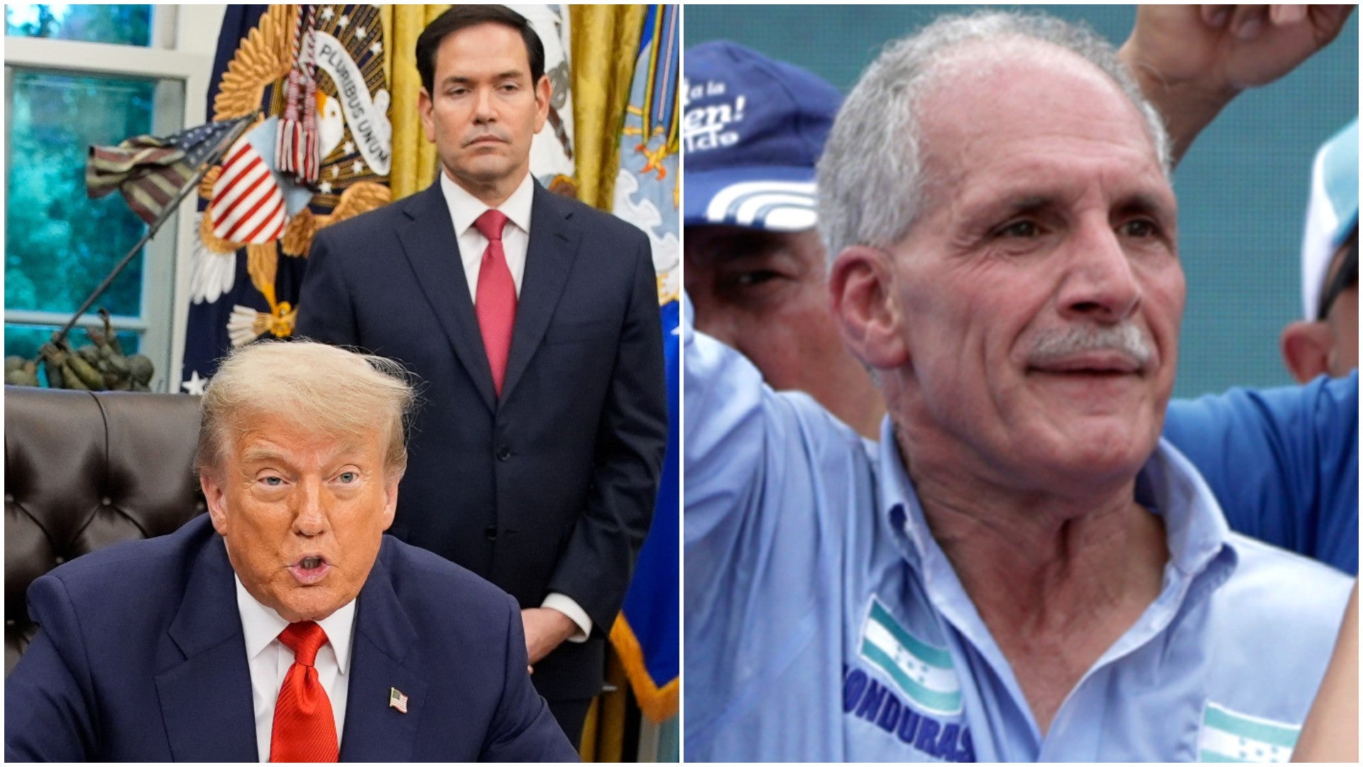 Donald Trump, presidente de EE. UU. y Marco Rubio, secretariio de Estado de EE. UU. / Nasry Asfura, presidente electo de Honduras - Fotos: EFE