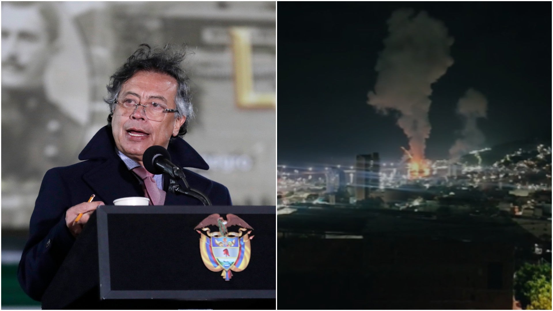 Gustavo Petro, presidente de Colombia / Explosiones en Venezuela - Fotos: EFE / X