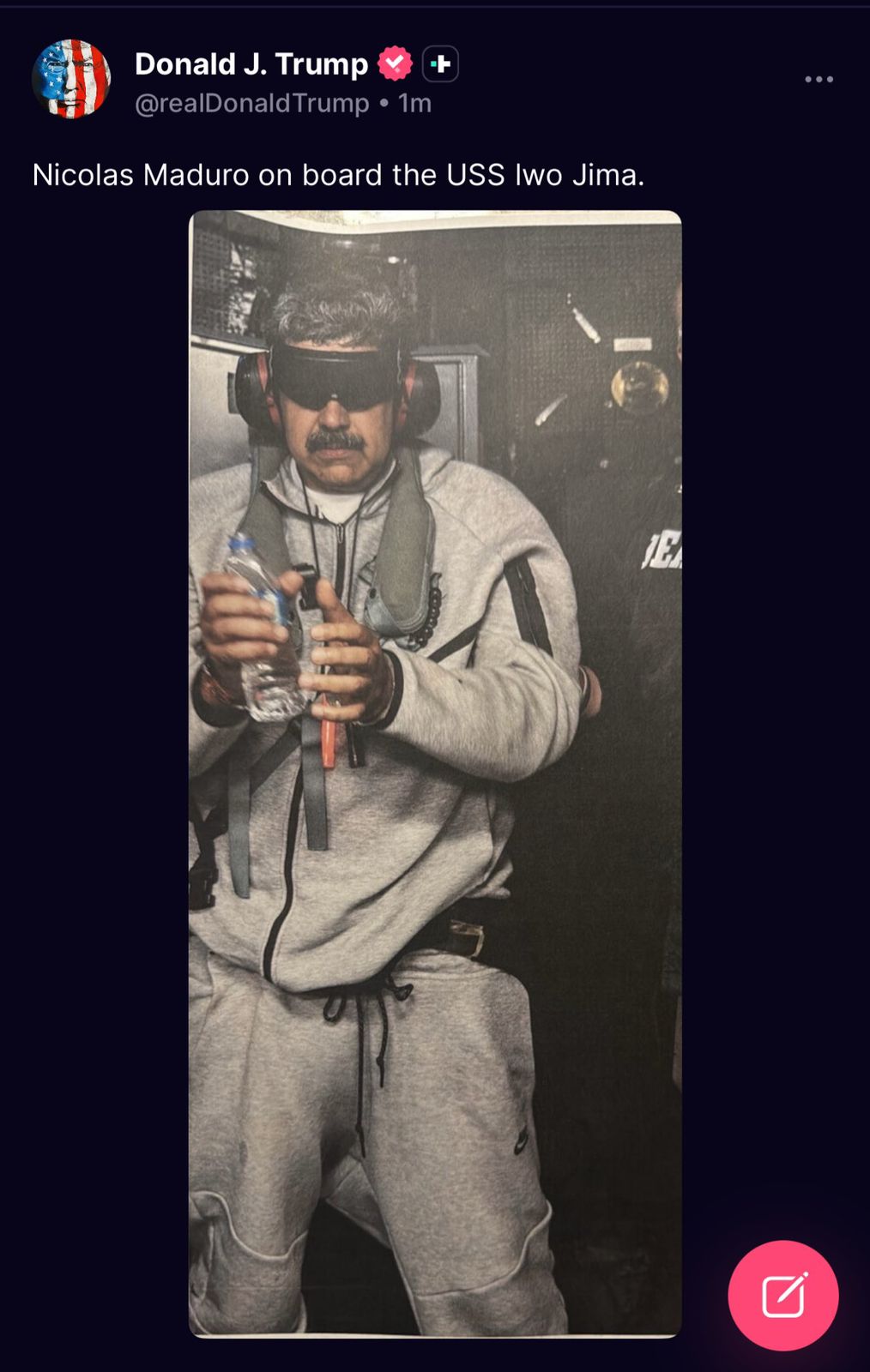 Primera imagen de Maduro capturado / FOTO: Truth Social