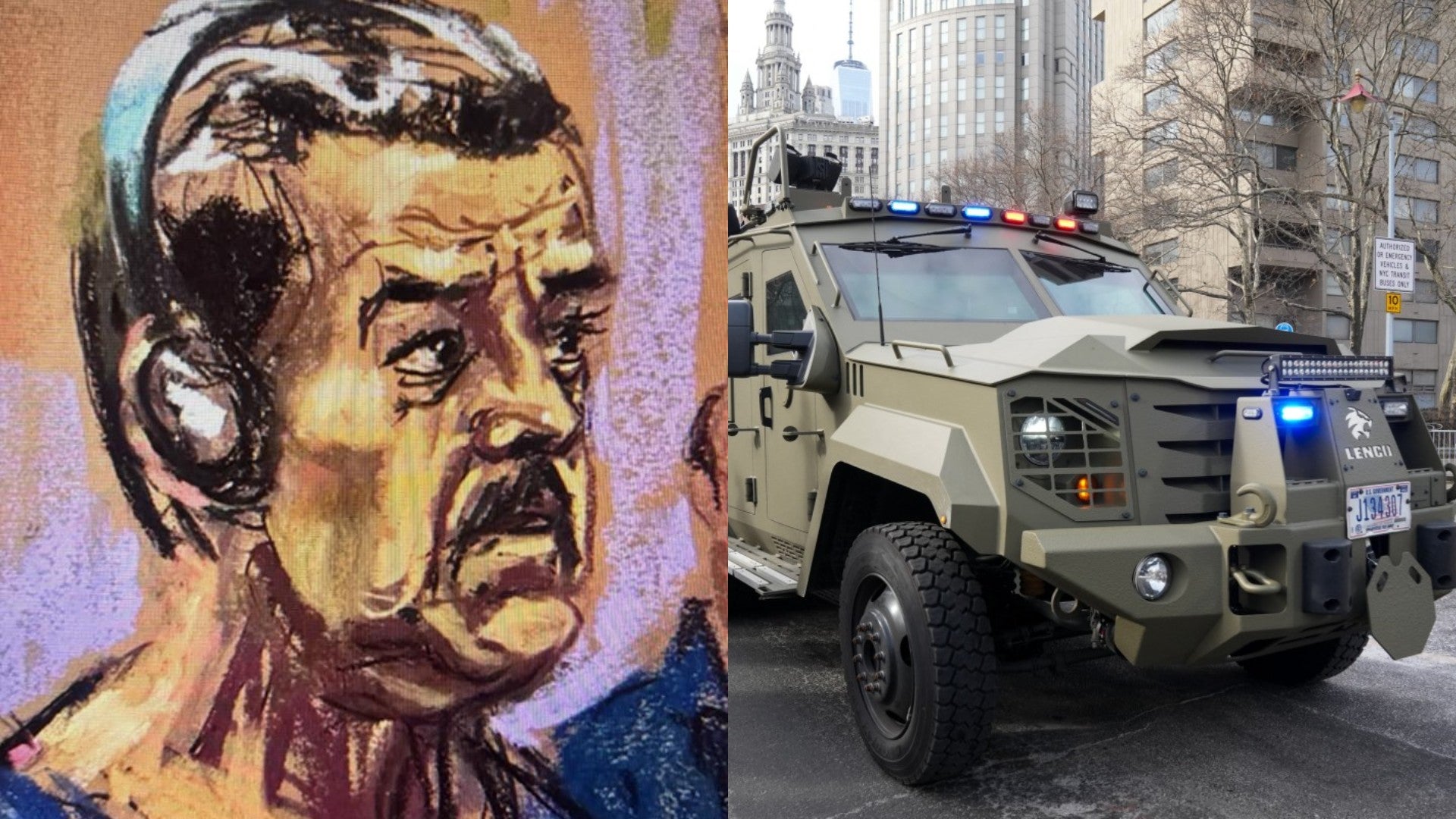 Retrato de Maduro y Convoy en el que habría sido movilizado el dictador en Nueva York. (Reuters y AFP)