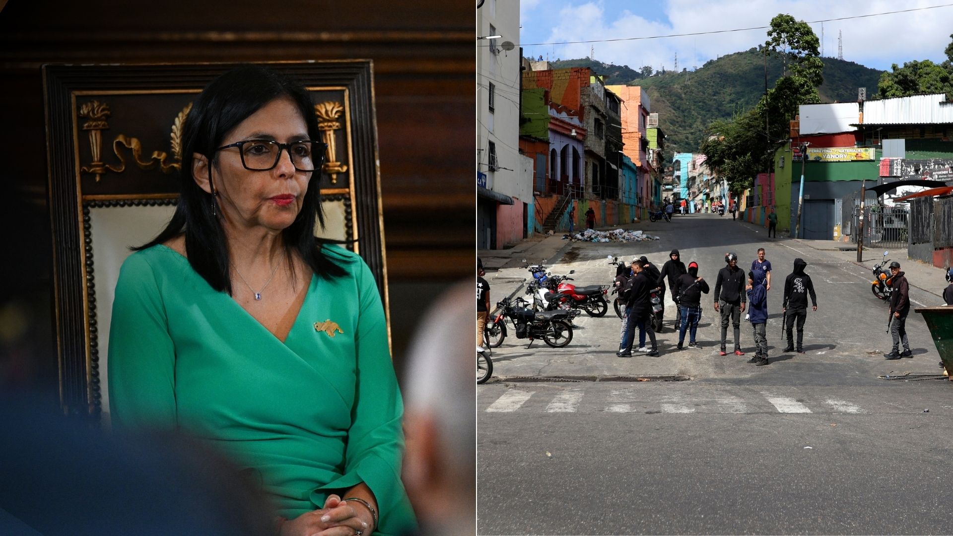 Delcy Rodríguez/ Chavistas armados - Fotos EFE