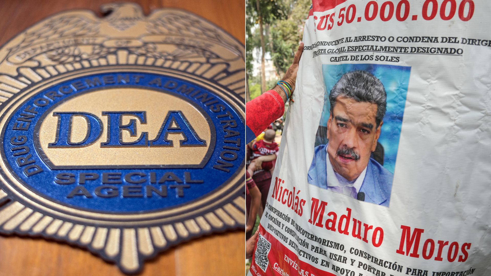 Logo DEA/ Afiche de recompensa por Maduro - Fotos AFP