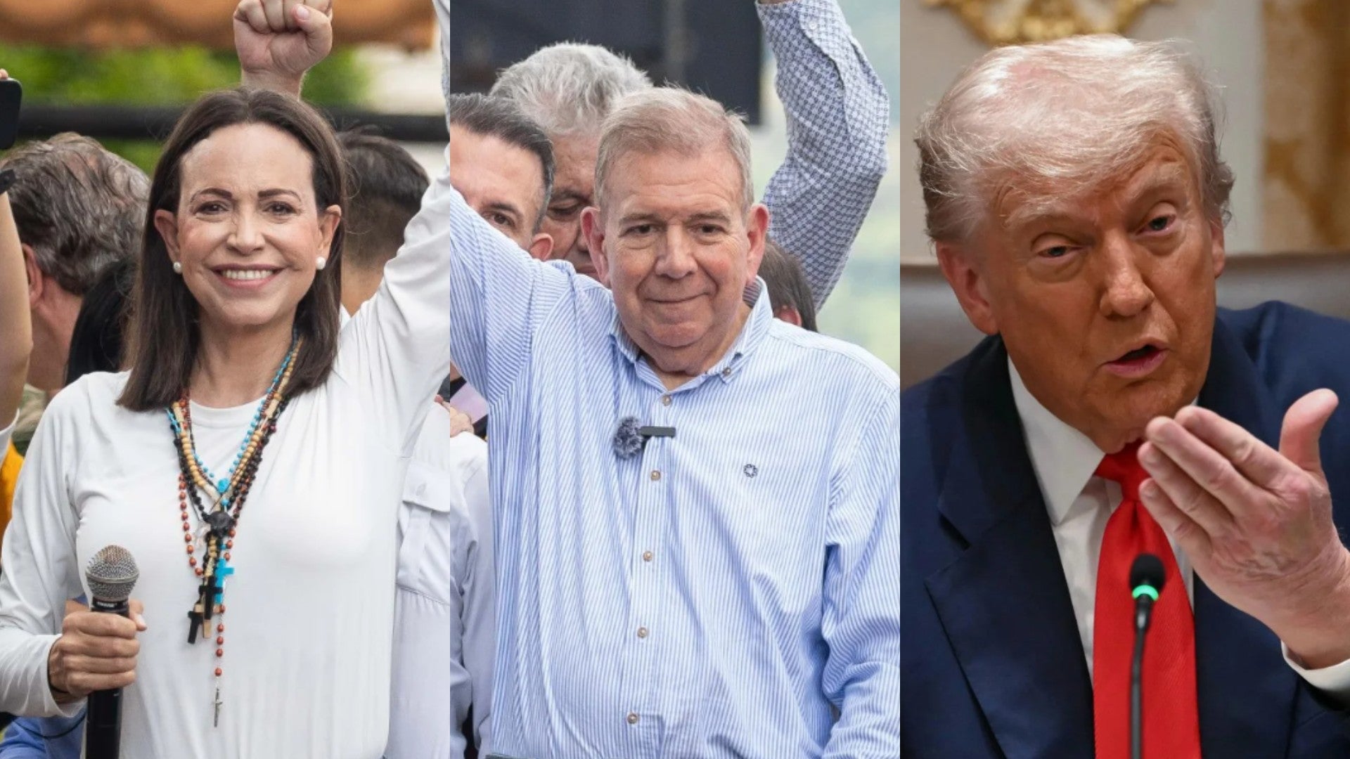 María Corina Machado, Ed,undo González y Donald Trump / FOTO: EFE