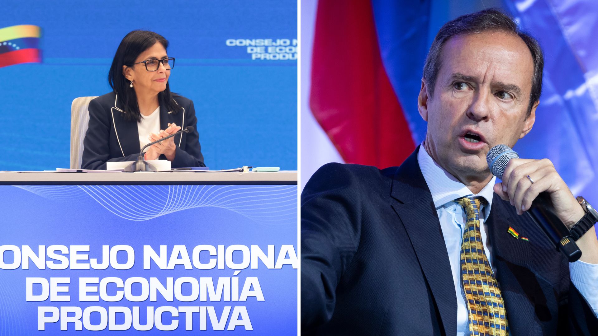 A la izquierda, la cabeza del régimen venezolano, Delcy Rodríguez, a la derecha, el expresidente 'Tuto' Quiroga-Foto: EFE