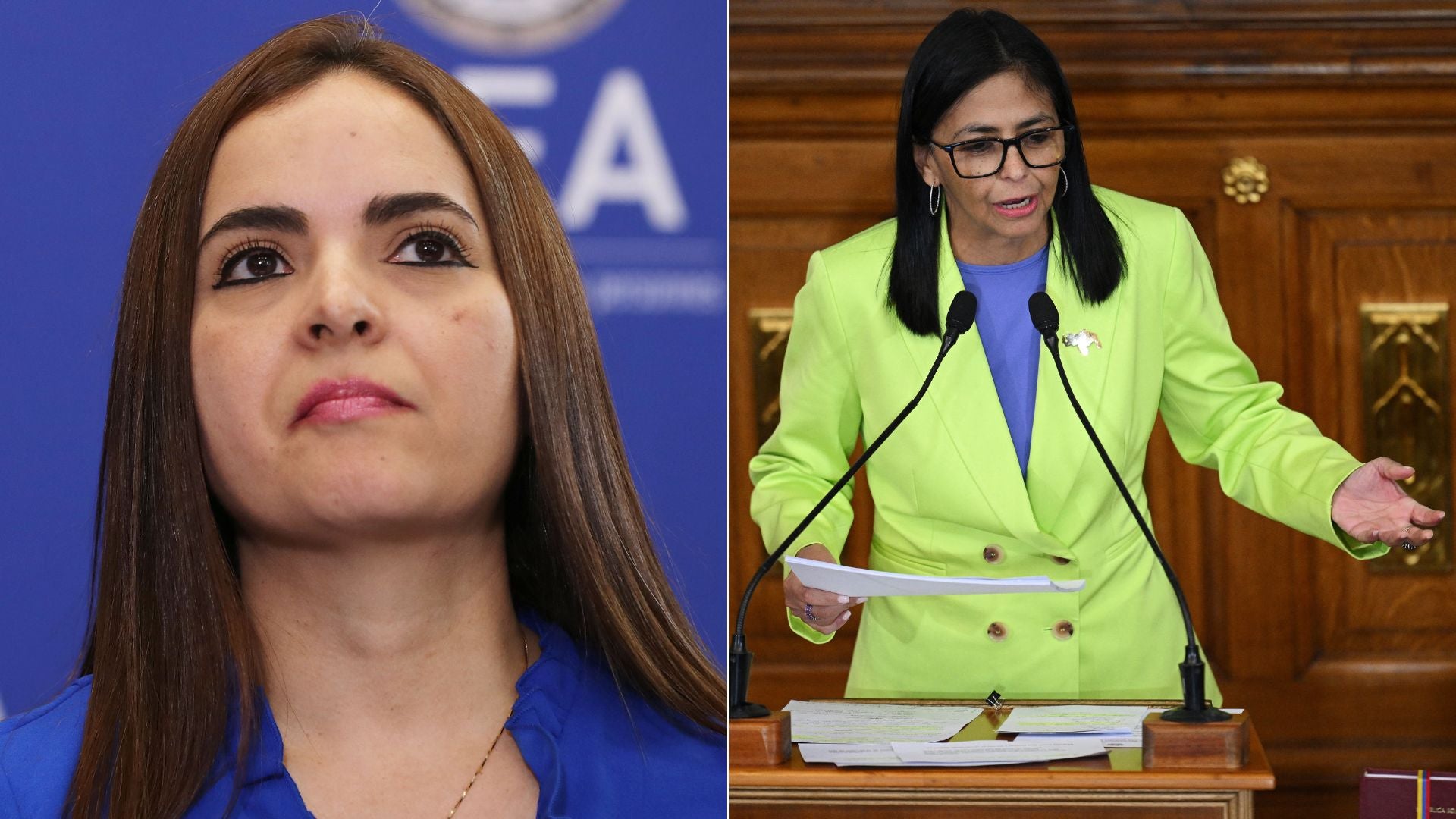 Tamara Sujú y Delcy Rodríguez - Fotos: AFP