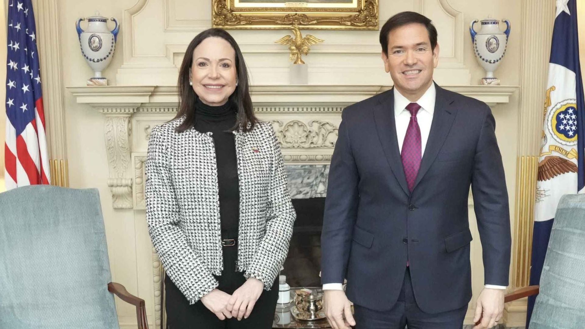 María Corina Machado y Marco Rubio | Foto X @MariaCorinaYA