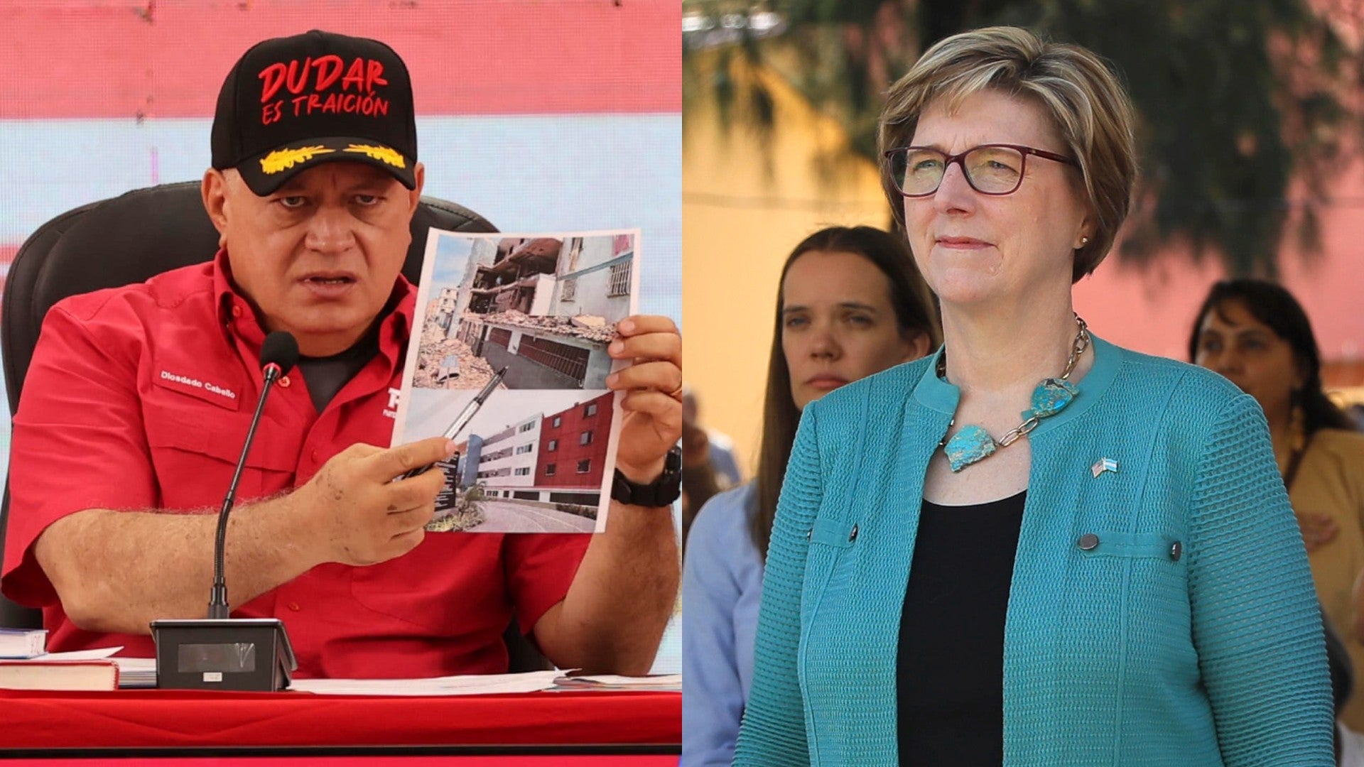 Diosdado Cabello y Laura Dogu, encargada de negocios de Estados Unidos para Venezuela. (EFE)