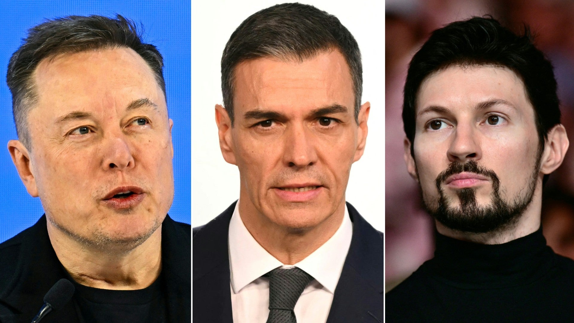 Elon Musk, el presidente del gobierno español, Pedro Sánchez y Pavel Durov, fundador de Telegram | Foto: AFP