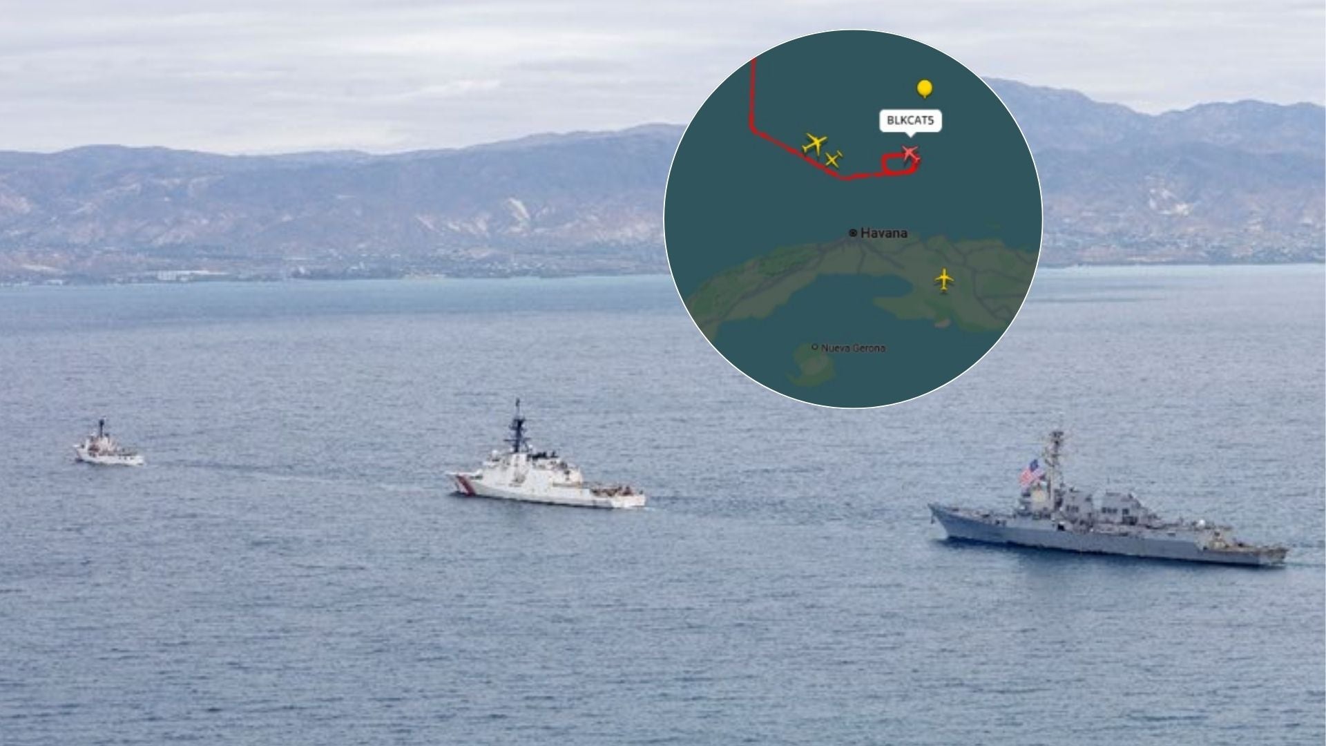 Buques de EE. UU. - Foto @USEmbassyHaiti/ Dron militar en el Caribe - Foto: Captura Flightradar24