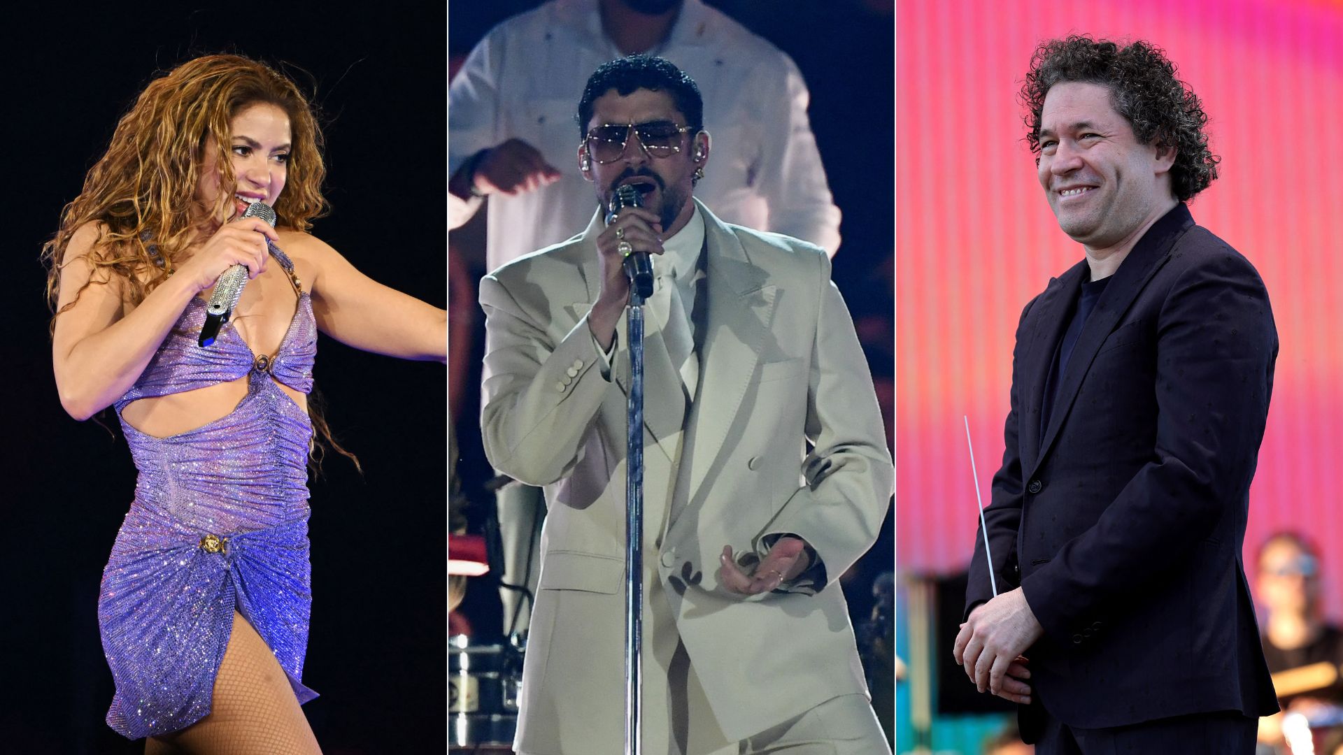 Shakira/ Bad Bunny/ Gustavo Dudamel - Fotos AFP