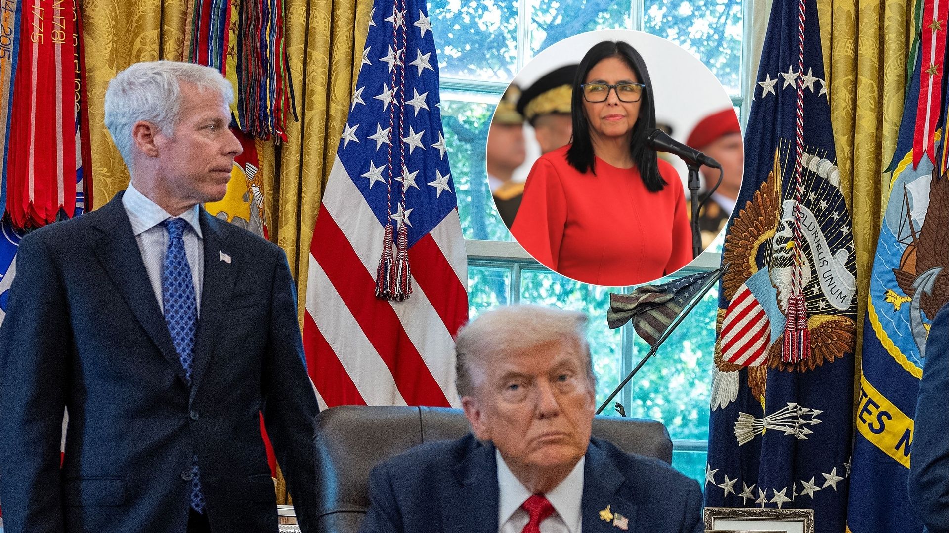 Chris Wright y Donald Trump/ Delcy Rodríguez - Fotos AFP