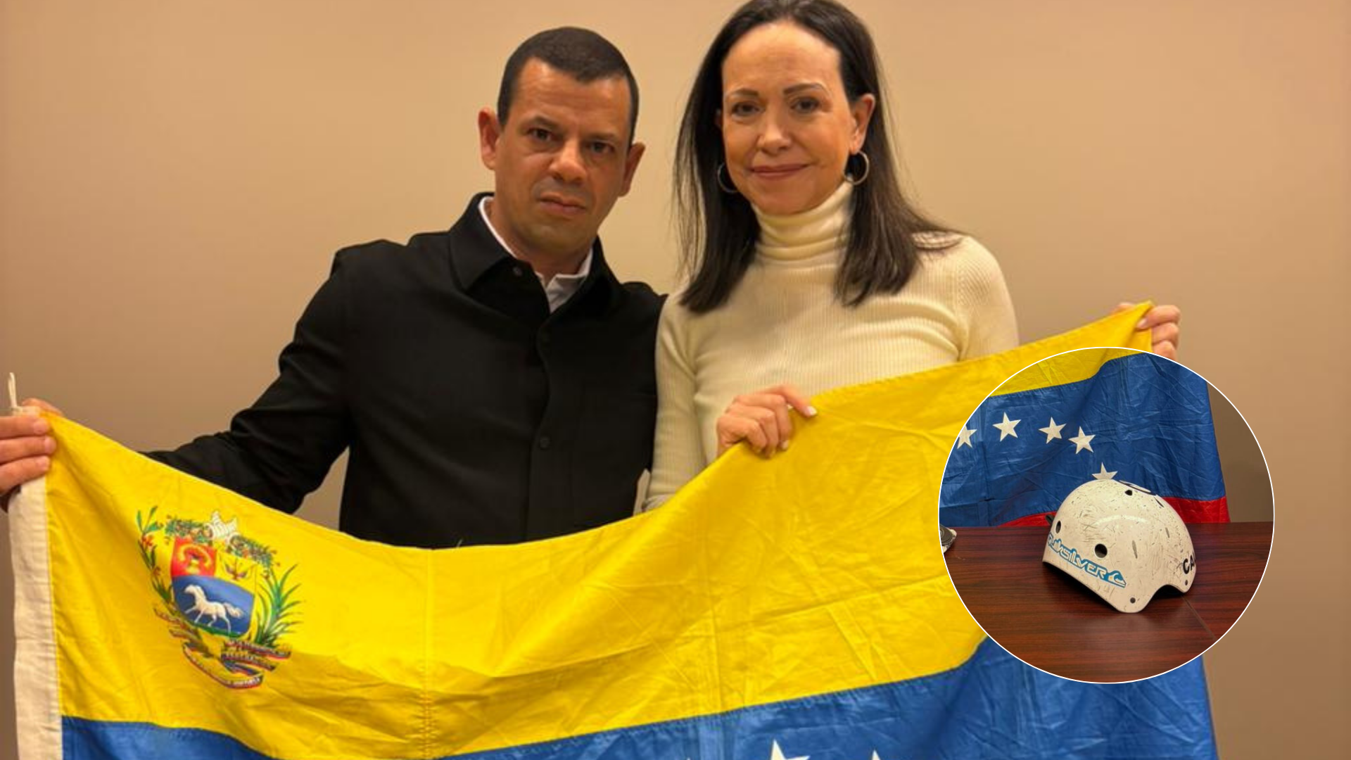 María Corina Machado junto al padre de Neomar Lander