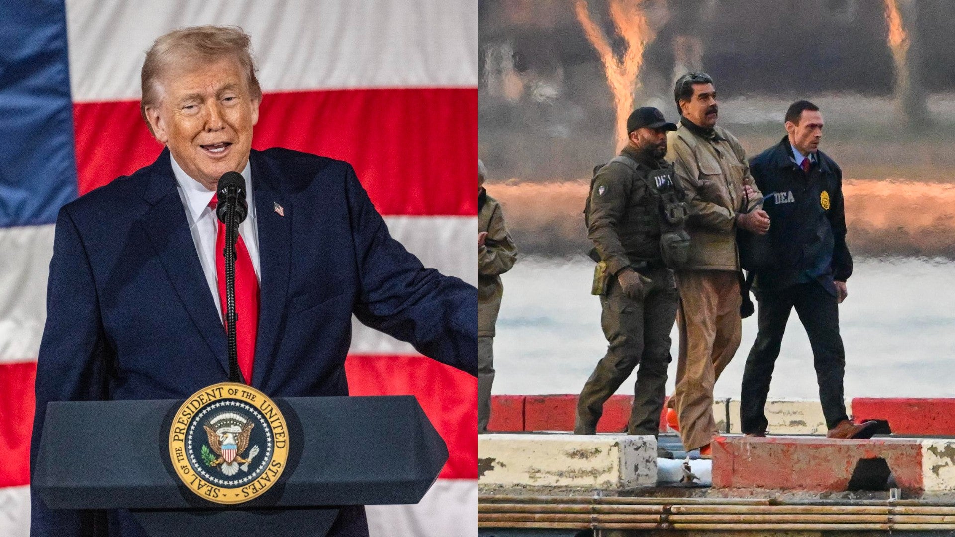 Donald Trump, presidente de Estados Unidos, y captura de Nicolás Maduro - Fotos: EFE