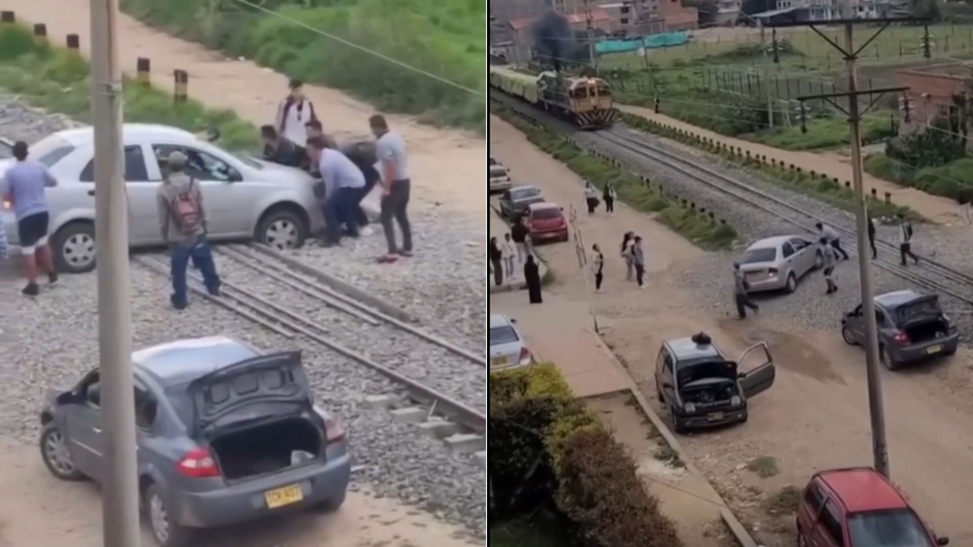 Intervención de la ciudadanía para remover un vehículo de los rieles en Duitama - Foto captura