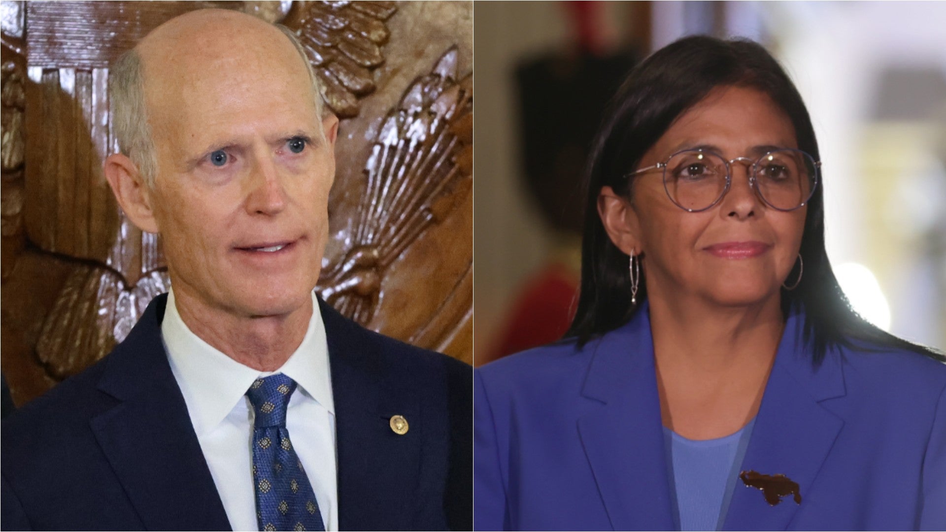 Rick Scott, senador de EE. UU. / Delcy Rodríguez, jefe encargada del régimen venezolano - Fotos: EFE