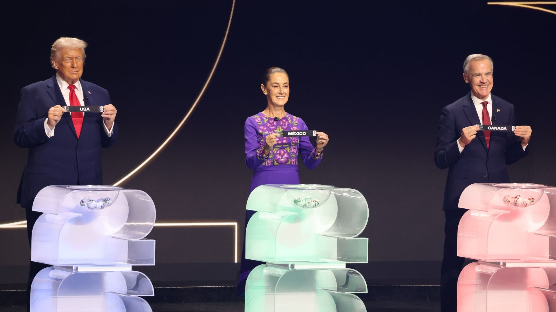 Donald Trump, Claudia Sheinbaum, Mark Carney en sorteo del Mundial 2026 - Foto EFE