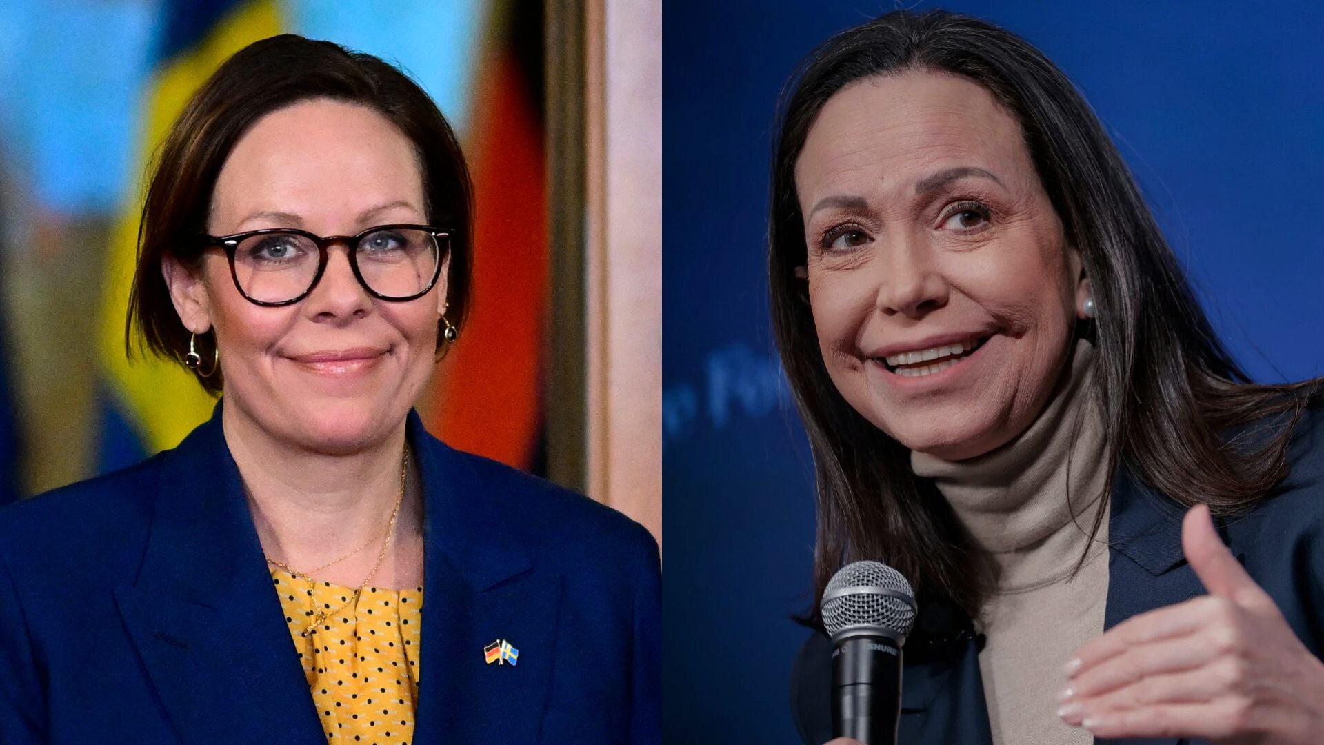 Maria Malmer Stenergard, ministra de Asuntos Exteriores de Suecia y María Corina Machado - Fotos: AFP