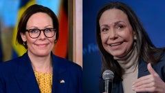 Maria Malmer Stenergard, ministra de Asuntos Exteriores de Suecia y María Corina Machado - Fotos: AFP