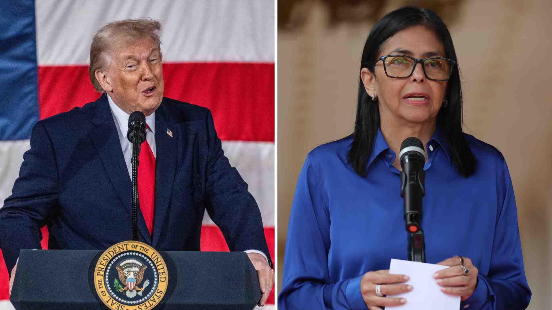 Donald Trump y Delcy Rodríguez - Foto EFE