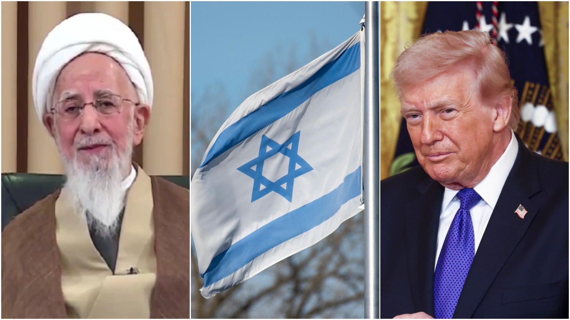 Ayatolá Abdollah Javadi Amoli / Bandera de Israel / Donald Trump, presidente de EE. UU. - Fotos: X / Pexels / EFE