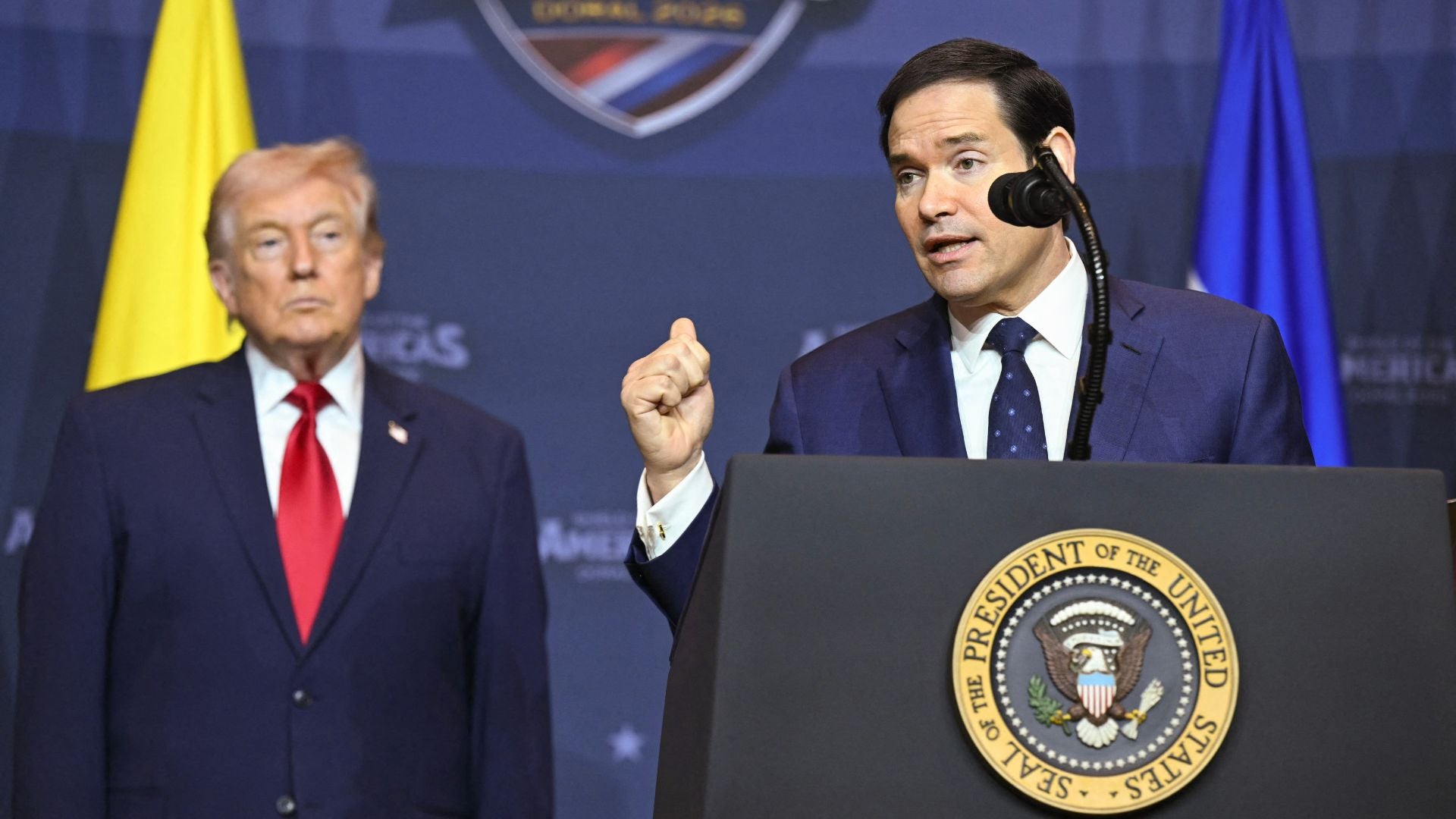 Donald Trump y Marco Rubio en cumbre "Escudo de las Américas" - Foto AFP