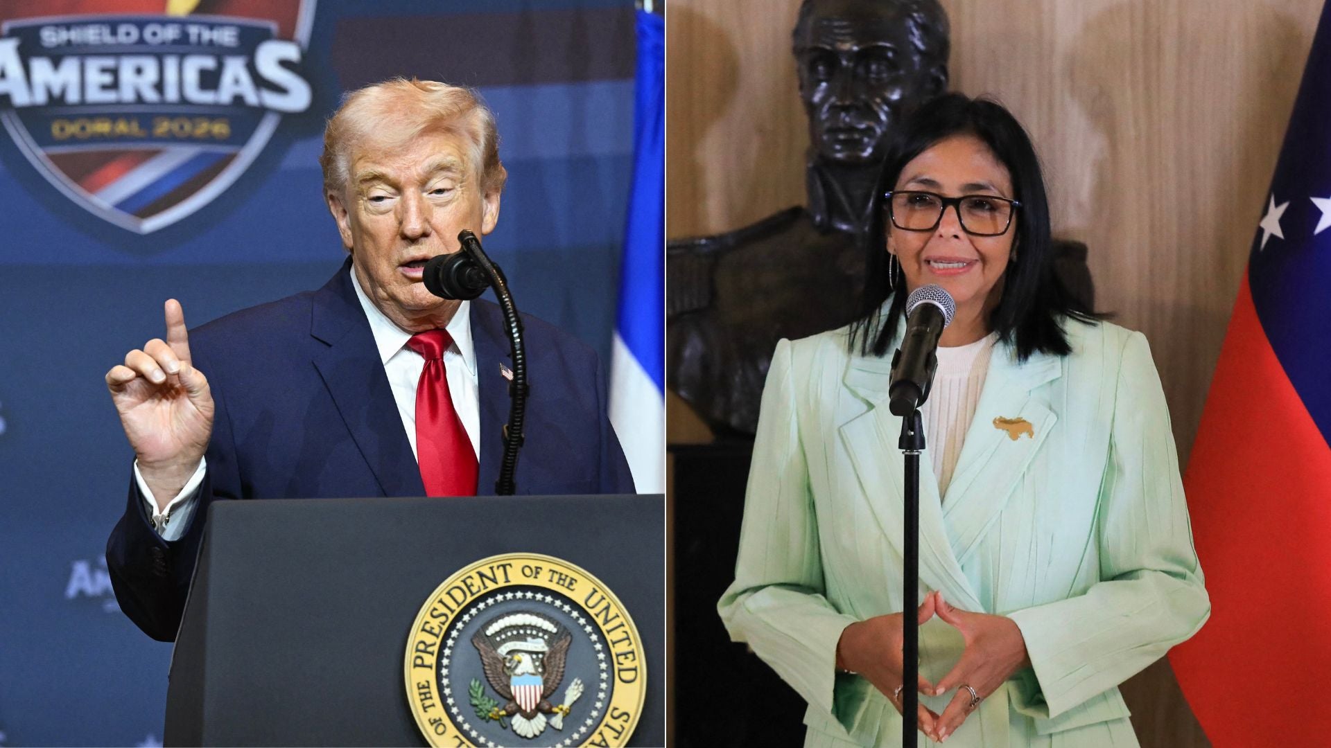 Donald Trump/ Delcy Rodríguez - Fotos AFP