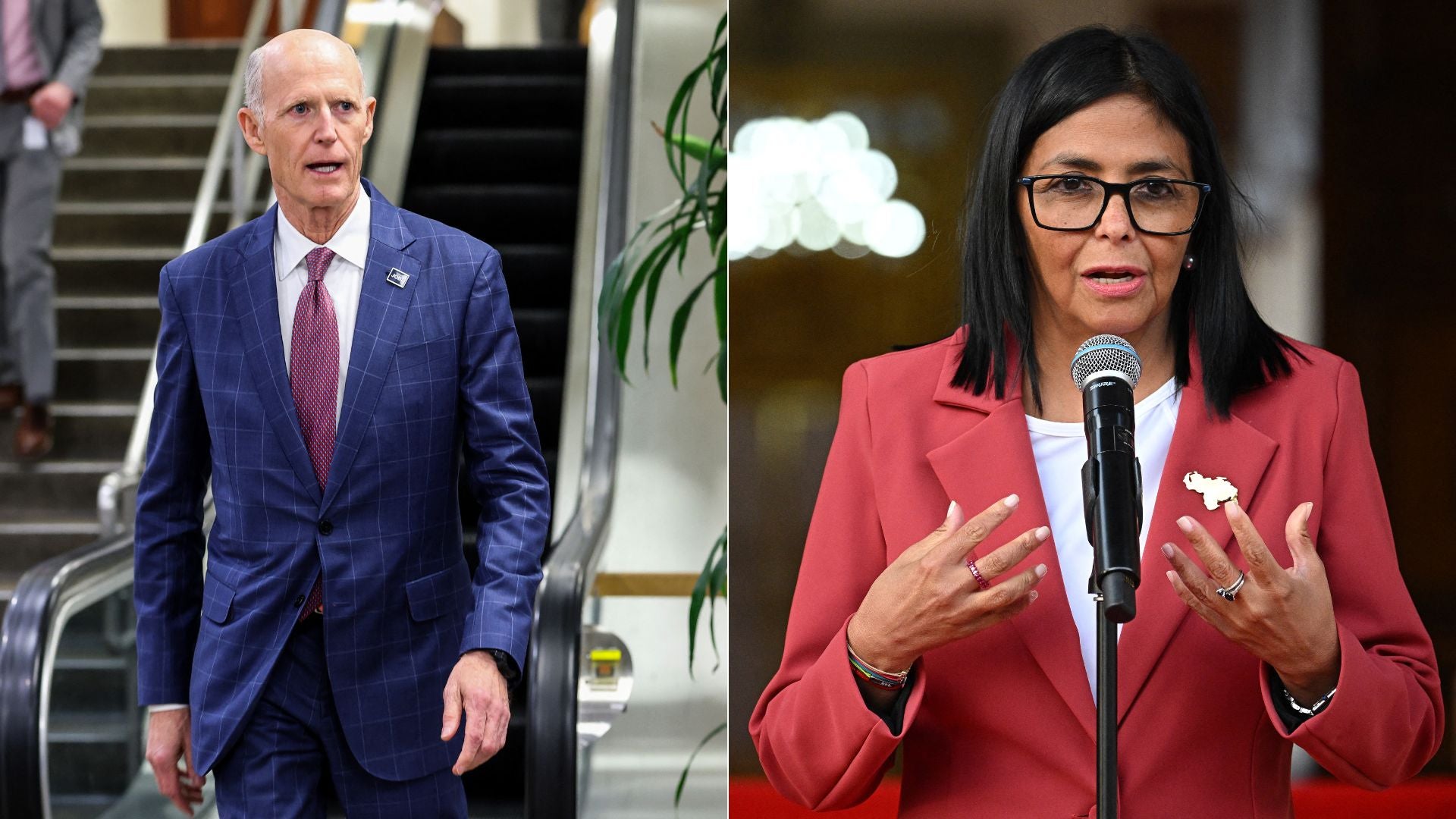 Rick Scott y Delcy Rodríguez - Fotos: AFP