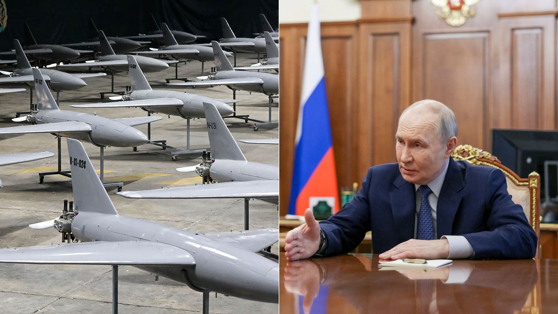 Drones del Ejército de Irán/ Vladímir Putin - Fotos AFP