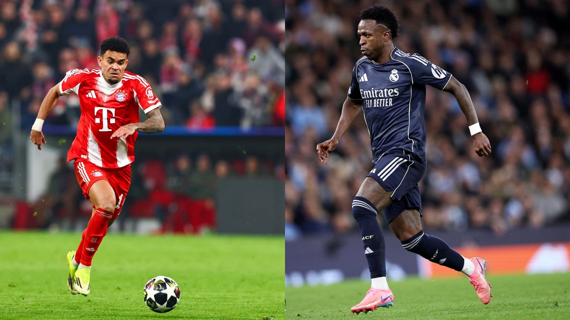 Luis Díaz, jugador colombiano del Bayern Múnich, y Vinicius Jr., jugador del Real Madrid - Fotos: EFE