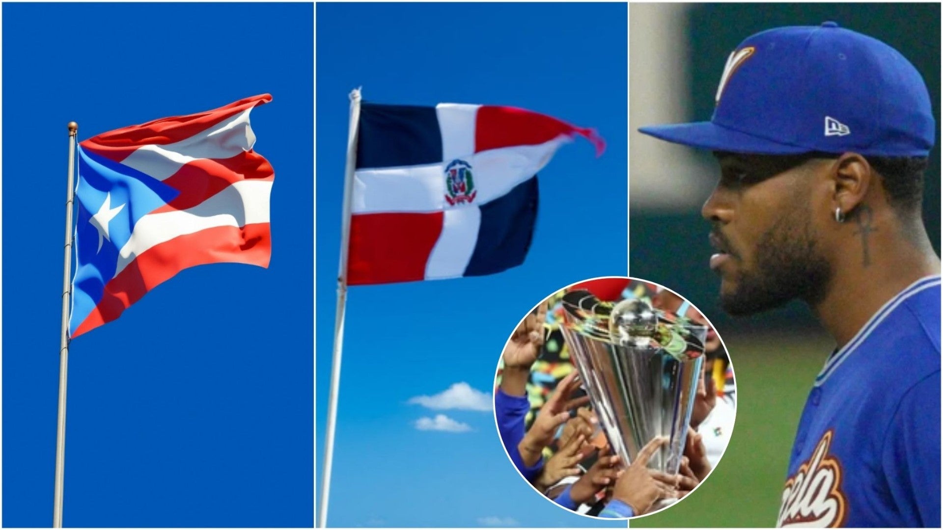 Banderas de Puerto Rico y República Dominicana / Maikel García, beisbolista venezolano - Fotos: Pexels / X / EFE