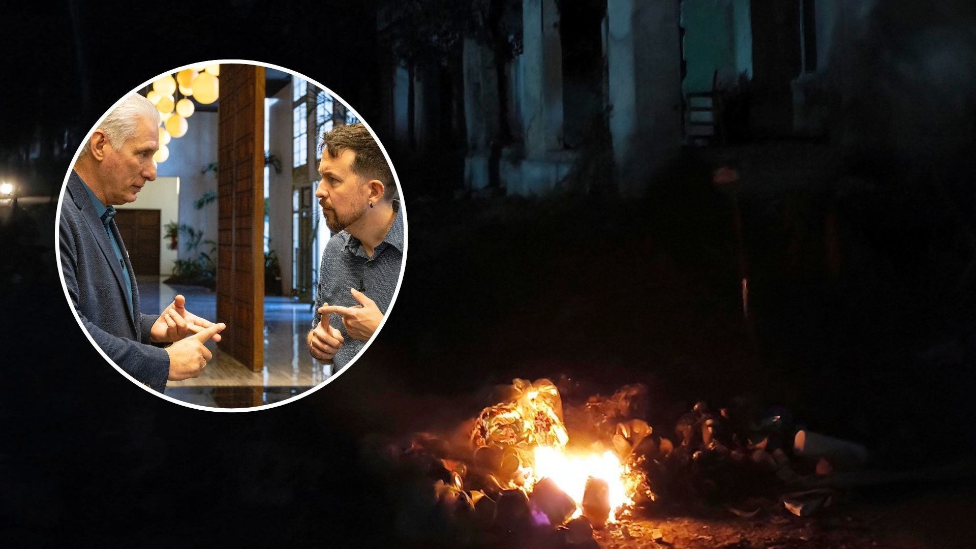 El dictador cubano Miguel Díaz-Canel, entrevistado por el exdirigente político español, Pablo Iglesias / Apagón masivo en Cuba - Fotos: EFE