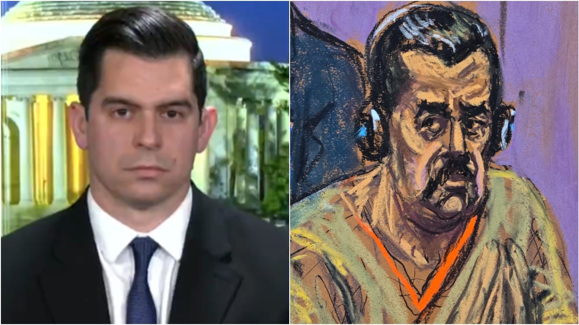 Pedro Rojas, exprisionero político venezolano / ilustración del juicio de Nicolás Maduro, dictador de Venezuela - Fotos: NTN24 / EFE