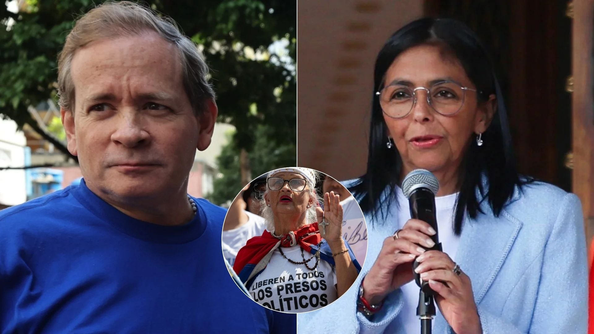 Juan Pablo Guanipa, Delcy Rodríguez y familiar de presos políticos - Fotos: EFE