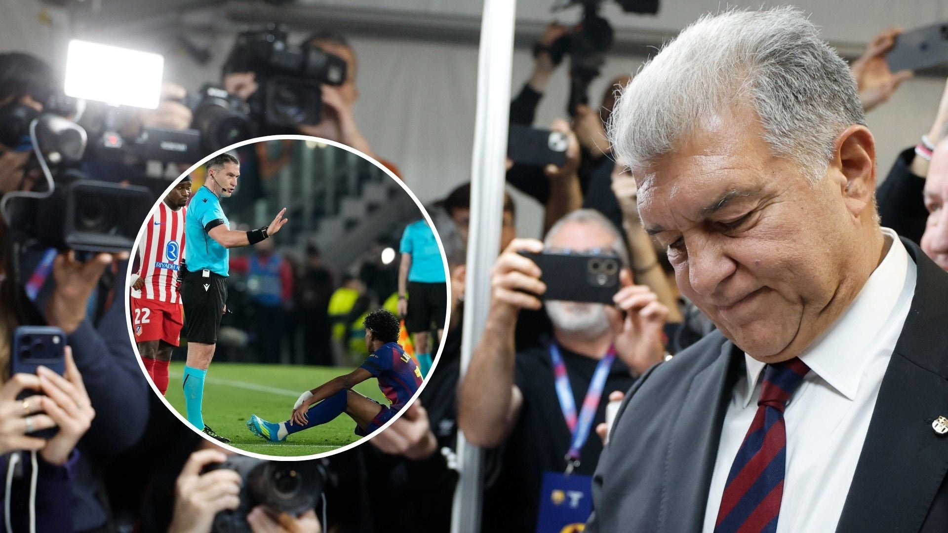 Partido Barcelona vs. Atlético de Madrid / Periodistas y Joan Laporta, presidente del FC Barcelona - Fotos: EFE