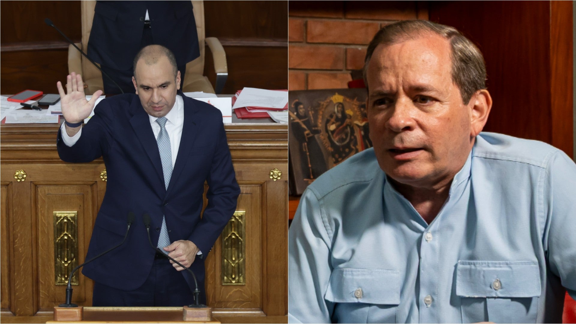 Larry Devoe, colaborador cercano del chavismo jurando como nuevo fiscal general del régimen de Venezuela / Juan Pablo Guanipa, exprisionero político venezolano - Fotos: EFE