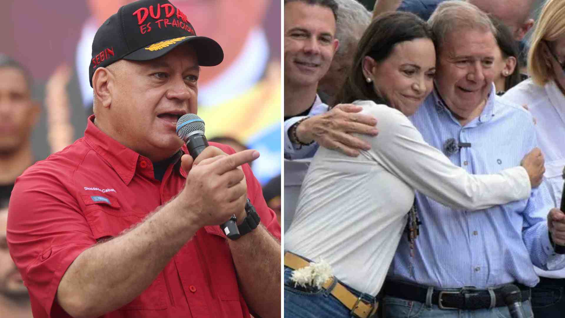 Diosdado Cabello, María Corina Machado y Edmundo González - EFE/AFP