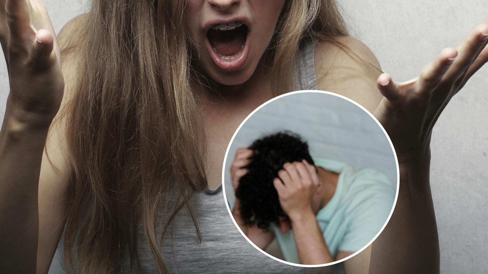 Mujer gritando / Hombre agotado - Fotos de referencia: Pexels