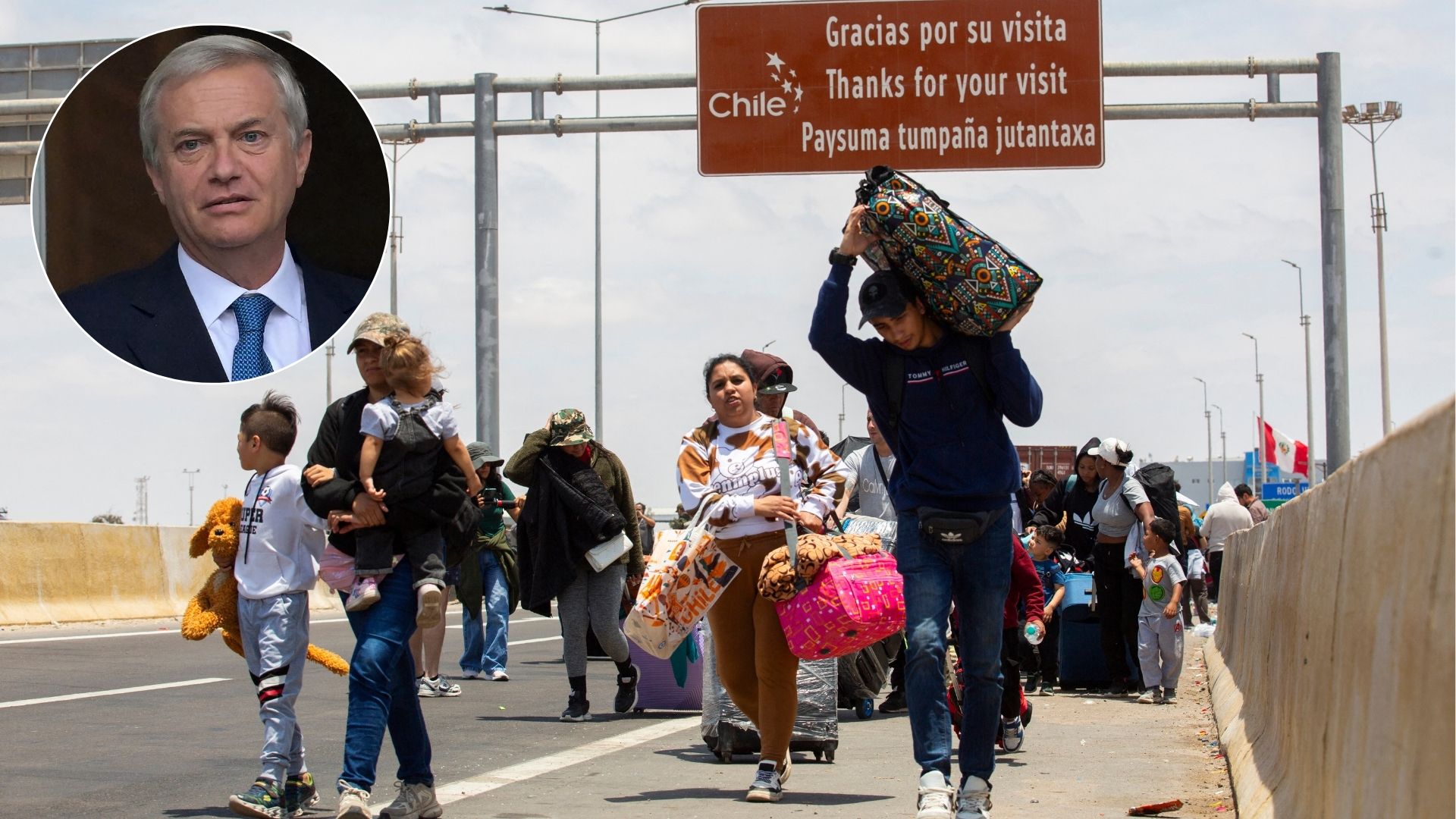 Migrantes saliendo del territorio chileno / Presidente de Chile, José Antonio Kast - Fotos: AFP